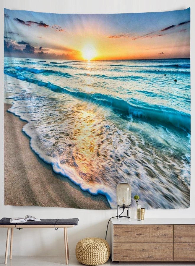 IcosaMro Beach Tapestry Wall Hanging, Ocean Sunset Sea Beach Wave Landscape Scenery Nature Wall Decorations Bohemian Home Decor for Bedroom, Dorm, College, Living Room, 60x82.7 Inches, Blue - Image 2